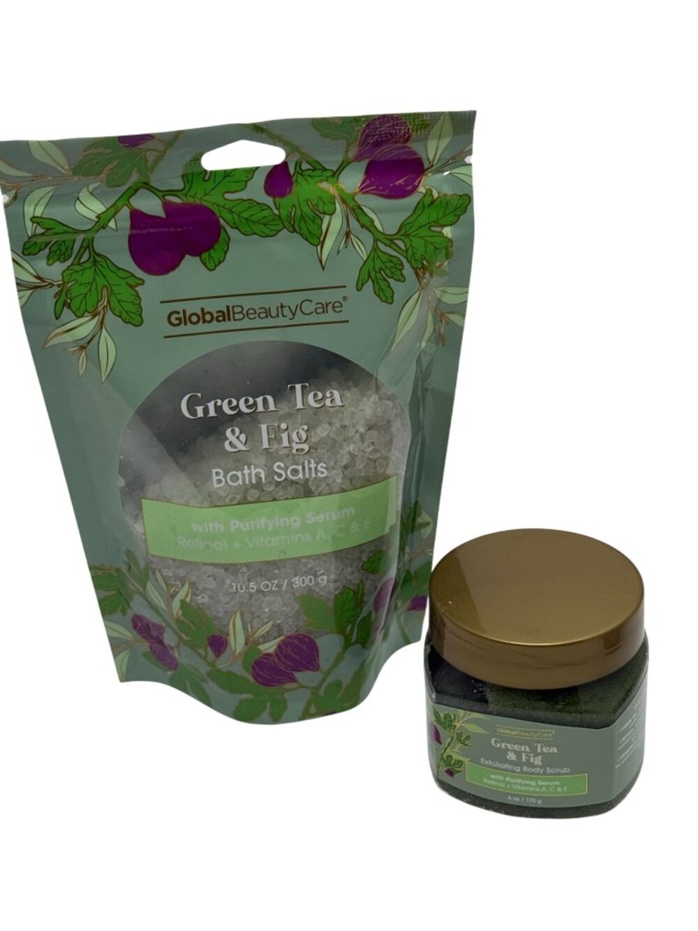 Global Beauty Care Green Tea & Fig Spa Gift Set Bath Salts Scrub